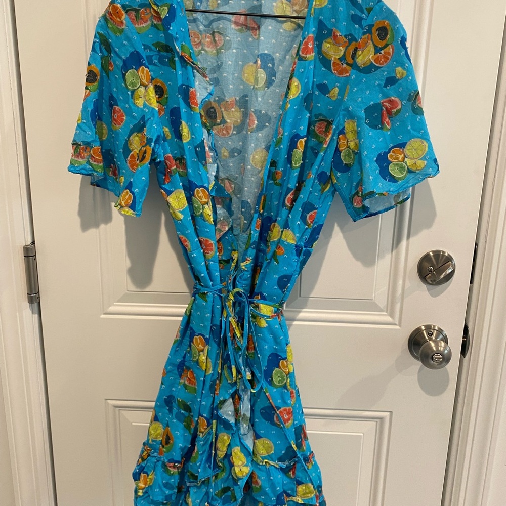 Rachel Antonoff Ruffle Abby Wrap Citrus Fruit Dress Womens Size Large - Picture 4 of 7